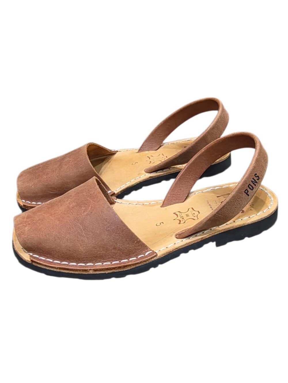 Pons Avarcas Brown Leather Slingback Sandals Handmade in Spain Shoes Size 5